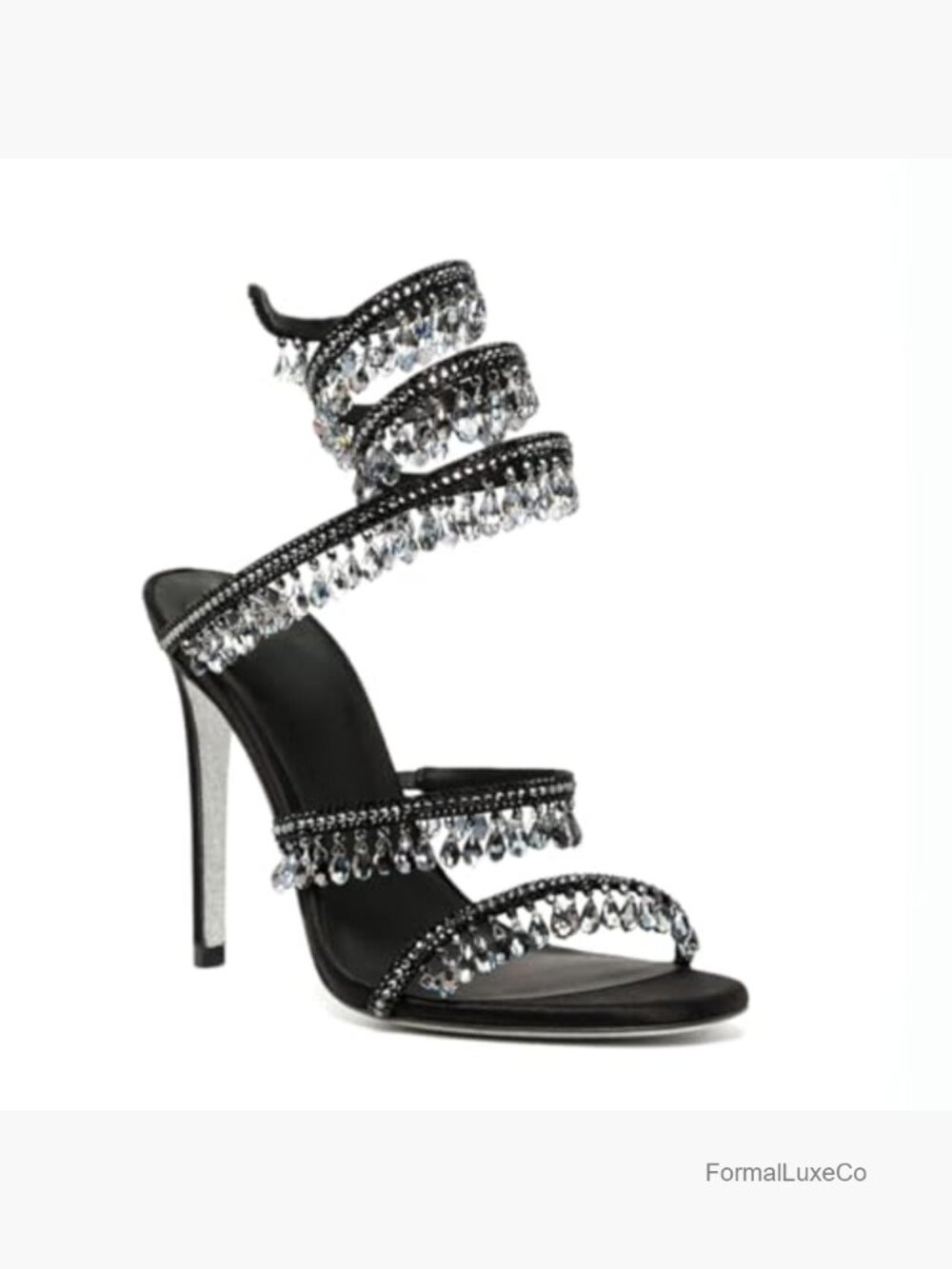 Rhinestone Wrap Around Strappy Stiletto Heels for Women, Open Round Toe Lace Up - Picture 6 of 7